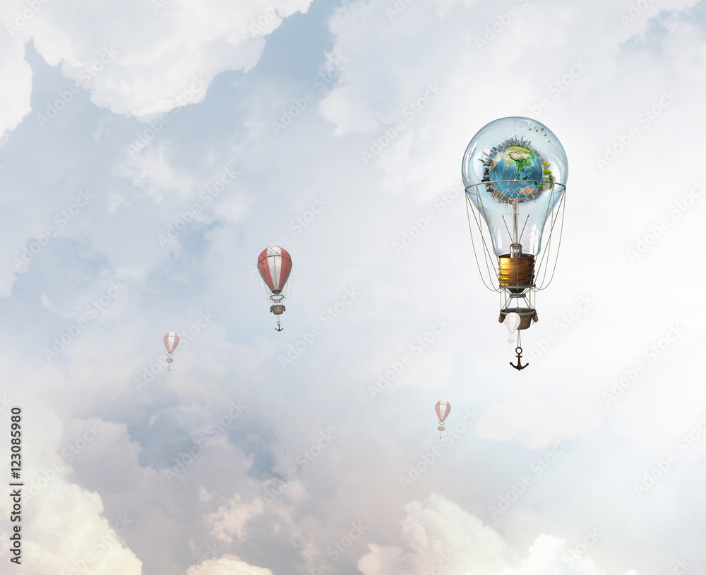 Naklejka premium Aerostats flying high . Mixed media