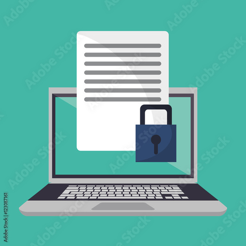 Laptop and padlock icon. Security system warning and protection theme. Colorful design. Vector illustration
