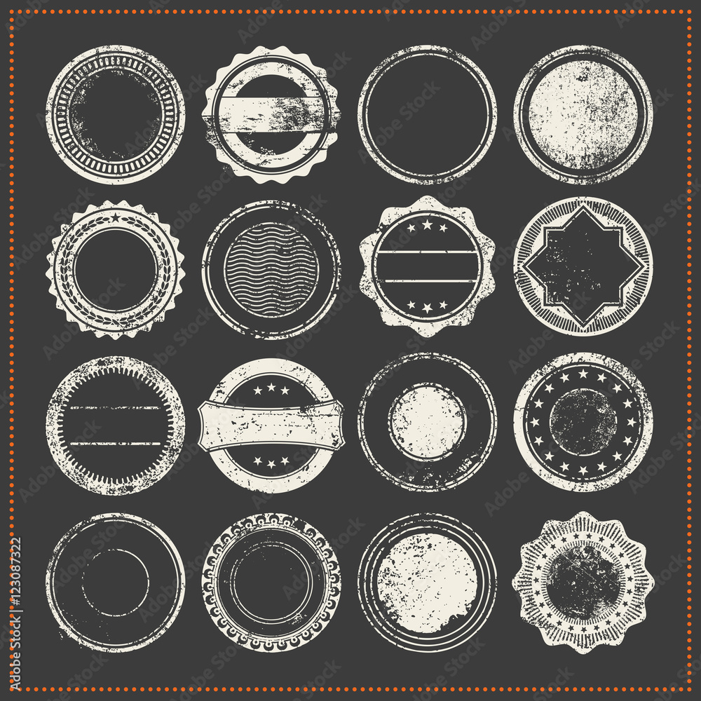 collection of blank/empty grungy rubber stamps - vintage postage stamps, grunge promo badges or backgrounds for logo designs