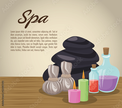 Stones bags candles and oils icon. Spa center and healthy lifestyle theme. Colorful design. Vector illustration