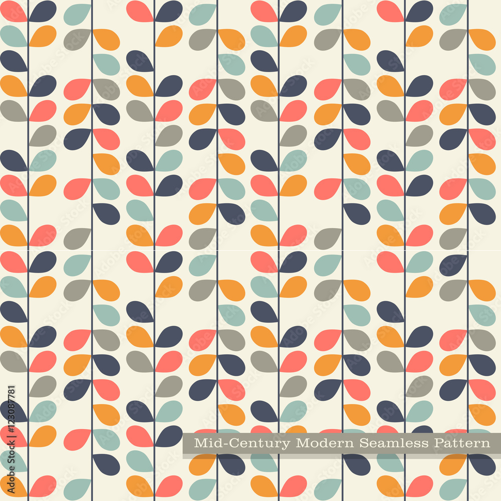 seamless retro pattern in mid century modern style. Abstract vines in vintage colors.