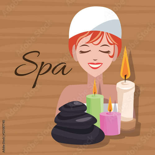 Girl cartoon with towel and stones icon. Spa center and healthy lifestyle theme. Colorful design. Vector illustration