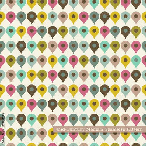 seamless retro pattern in mid century modern style. rows of map pins in vintage colors.