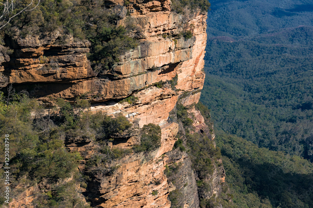 Rough cliffs of Wentworth Falls track in Blue Mountains, Australia