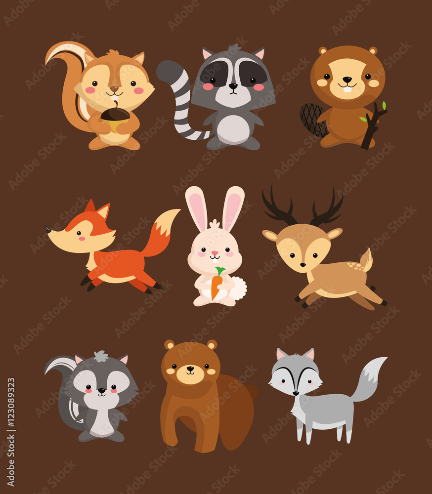 fox rabbit deer squirrel raccoon beaver skunk and bear icons image vector illustration design fox rabbit deer squirrel raccoon beaver skunk and bear icons image vector illustration design