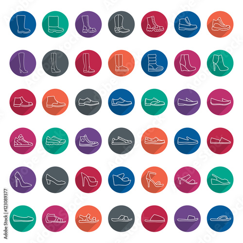 Shoes icons with long shadow, line icons set. Vector illustration