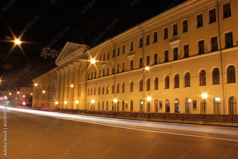 University building at night (Tomsk, Russia)