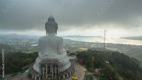 Big Buddha statue Was built on a higt hilltop of Phuket Thailand Can be seen from a distance.