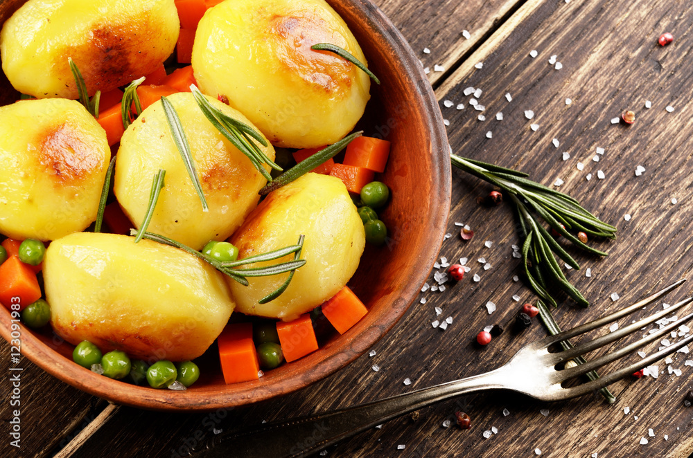 Boiled and baked potato and vegetables Boiled and baked potato and vegetables
