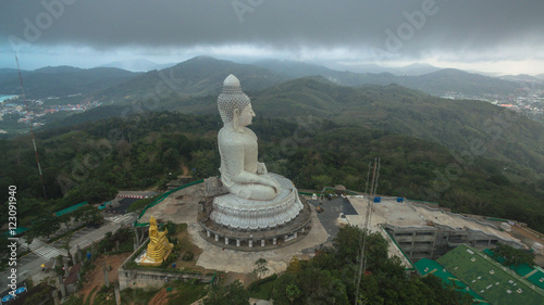 Big Buddha statue Was built on a higt hilltop of Phuket Thailand Can be seen from a distance.
