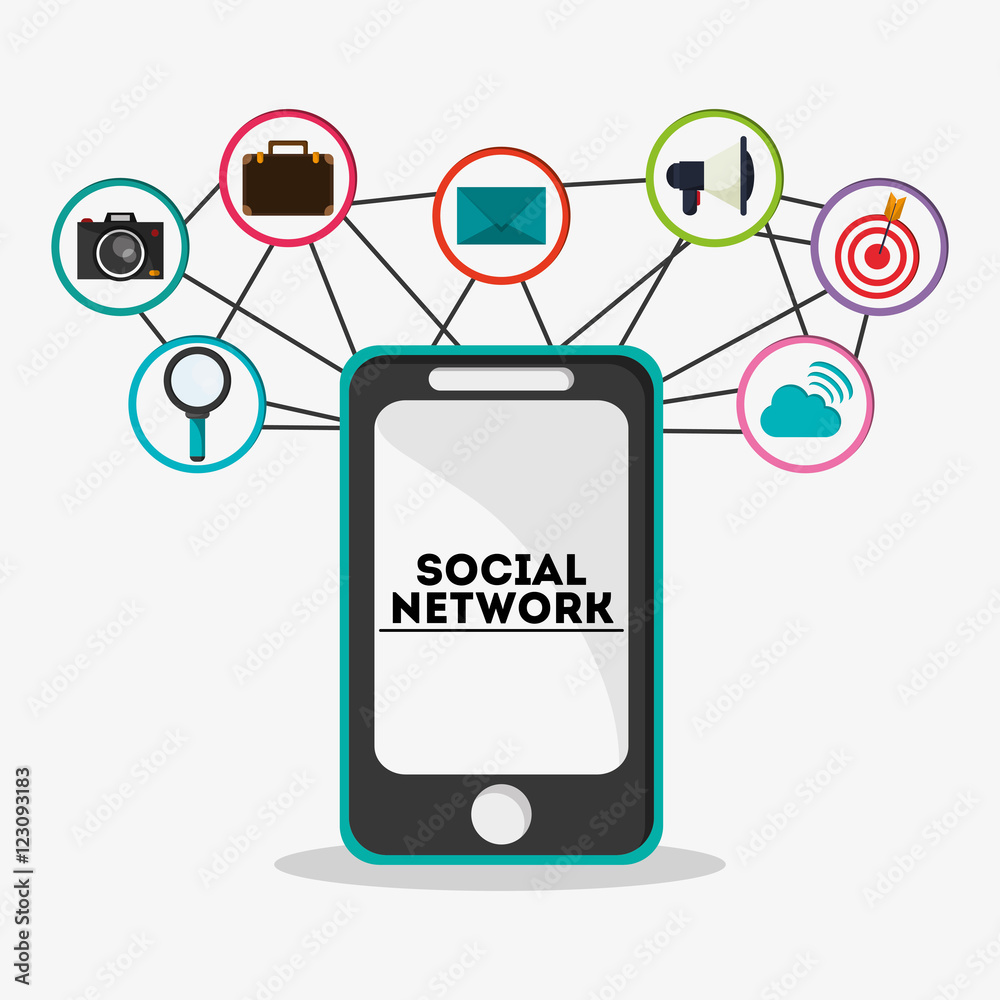 Social Network concept represented by smartphone and icon design. Colorfull and flat illustration