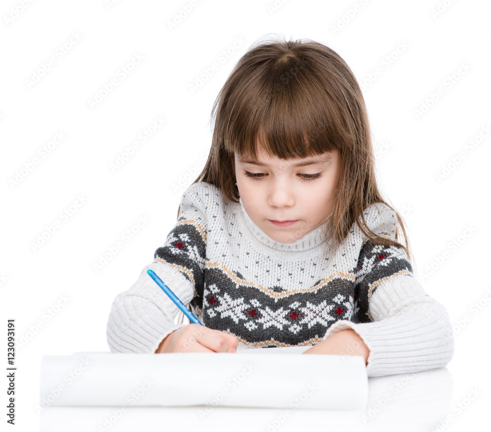 Christmas girl writes letter to Santa. isolated on white background Christmas girl writes letter to Santa. isolated on white background