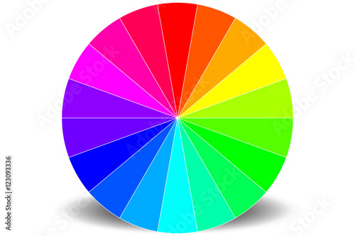 RGB - HSB Colour model - Colourwheel showing 18 Hues - White background