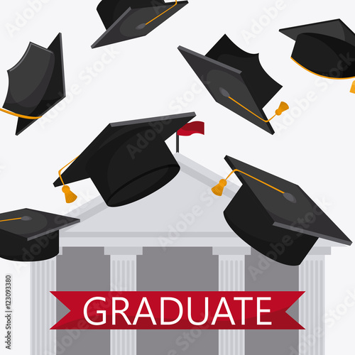 graduation cap building university grad icon. Colorfull and flat illustration. Vector graphic