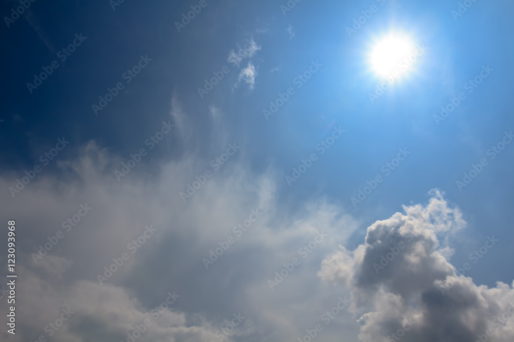 Dramatic beautiful blue sky with clouds and the sun rays. Dramatic beautiful blue sky with clouds and the sun rays.
