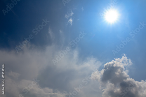Dramatic beautiful blue sky with clouds and the sun rays. © icestylecg