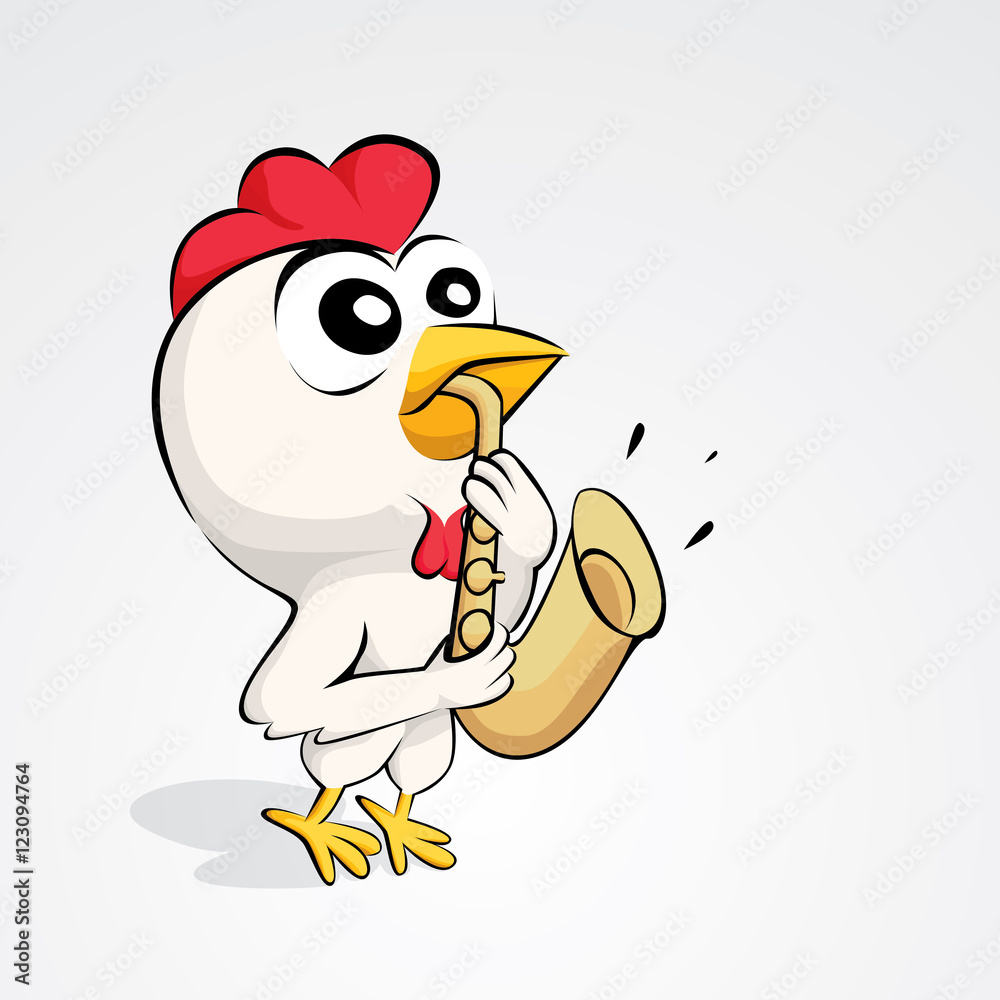 Cartoon chicken playing saxophone. Vector illustration of funny chicken cartoon character isolated on white background. Stock Vector | Adobe Stock Cartoon chicken playing saxophone. Vector illustration of funny chicken cartoon character isolated on white background. Stock Vector | Adobe Stock