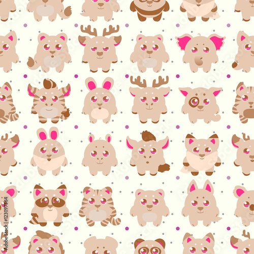 Fototapeta Naklejka Na Ścianę i Meble -  Big stickers, patches collection: cute cartoon baby animals, fauna of the world, icon set isolated on white. Hand drawn colorful Vector illustration, seamless pattern.