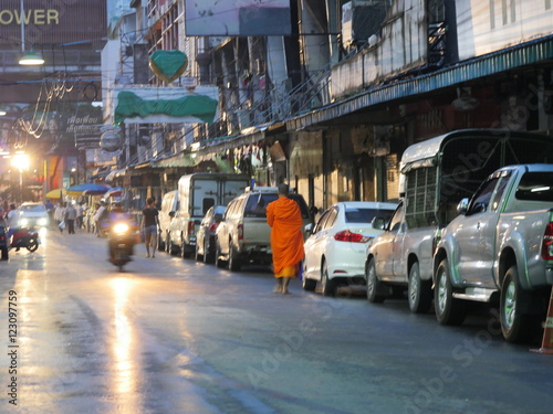 calender at Patpong street in the morning(panning shot)