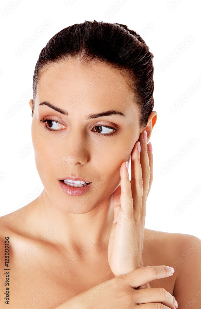 Beautiful face of young woman with clean fresh skin. Beautiful face of young woman with clean fresh skin.