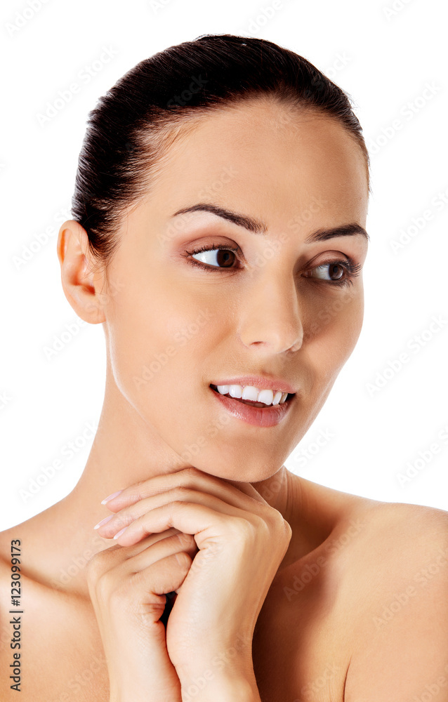 Beautiful face of young woman with clean fresh skin. Beautiful face of young woman with clean fresh skin.