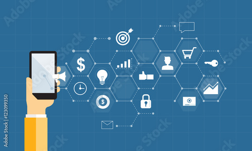 business content marketing online connection on mobile concept and social network background concept

