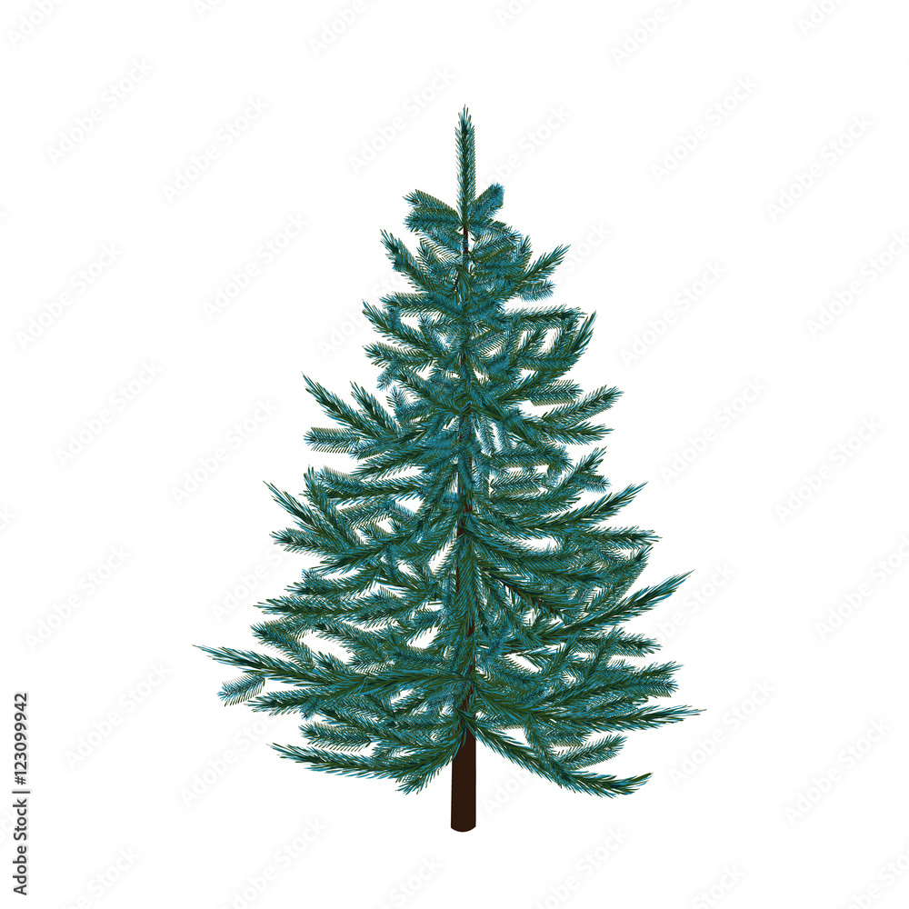 Blue fir tree. Christmas symbol. New Year. On a white background isolated illustration