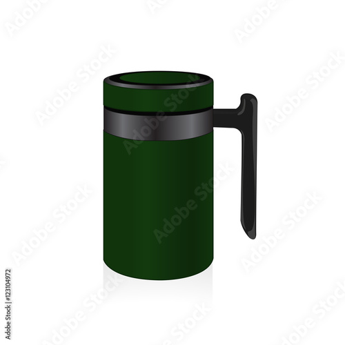 Military green travel mug vector thermo mug, thermos isolated on white background