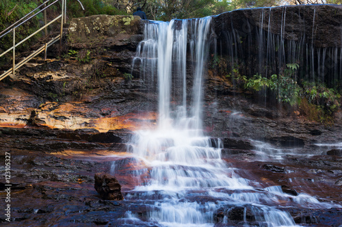 Panorama landscape of Weeping Rock waterfall. Wentworth Falls  Blue Mountains National Park  Australia