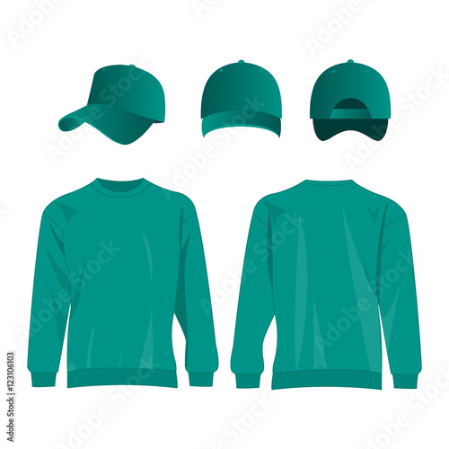 Sport teal sweater and baseball cap isolated set vector