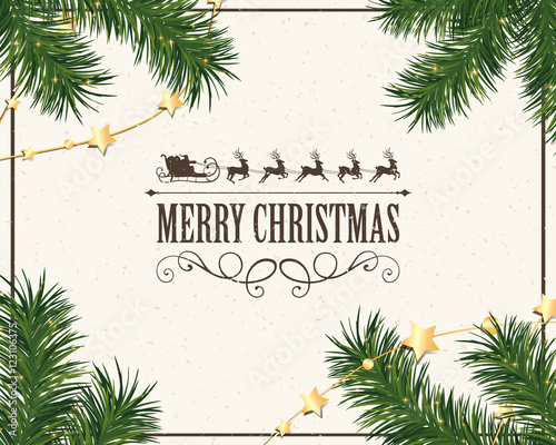 Vector Illustration of a Christmas Greeting Card with Fir Branches