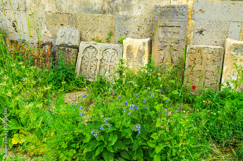 The khachkars among the wildflowers photo