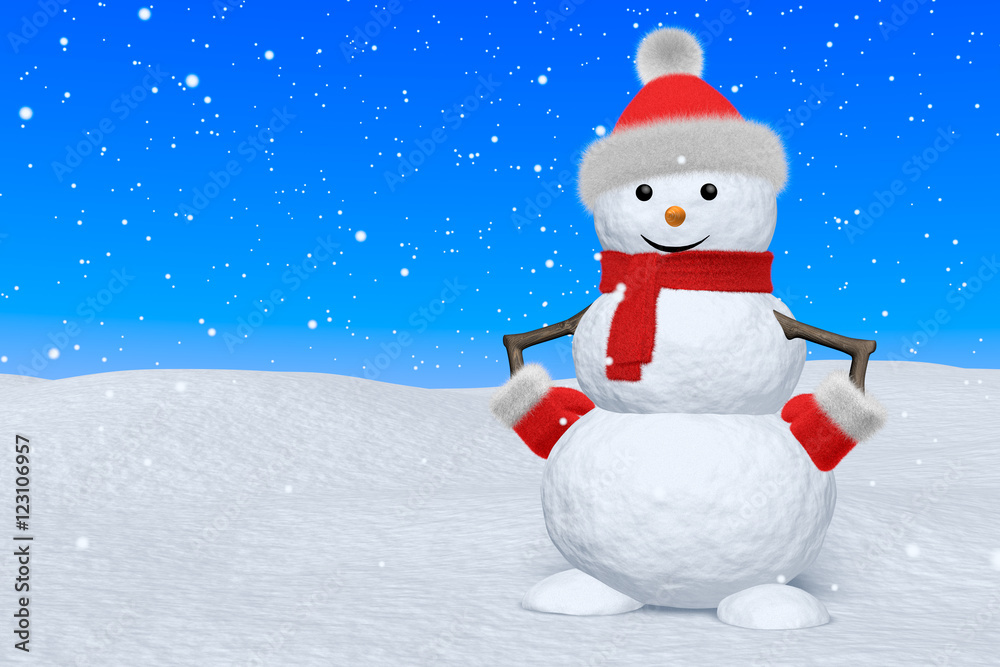 Snowman with scarf under snowfall Snowman with scarf under snowfall