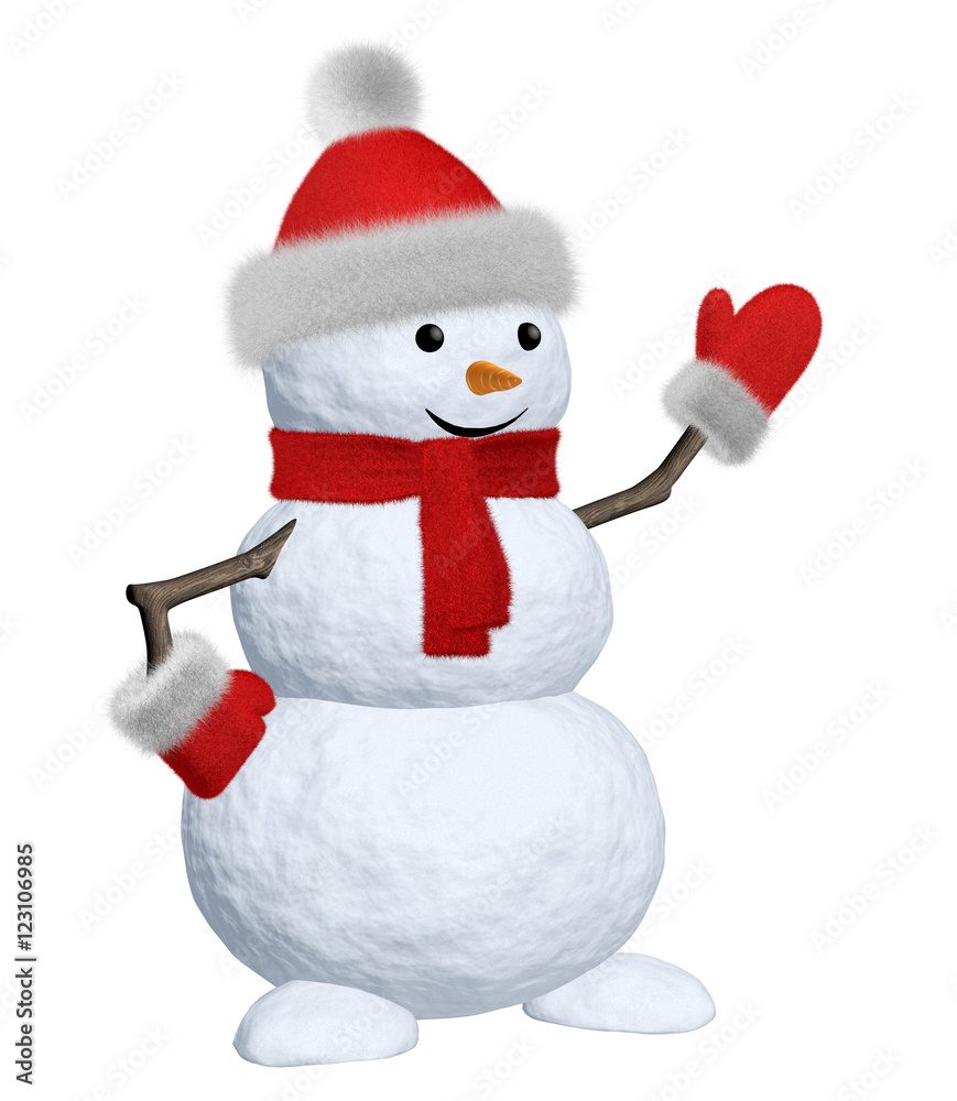 Snowman with scarf on white pointing to something