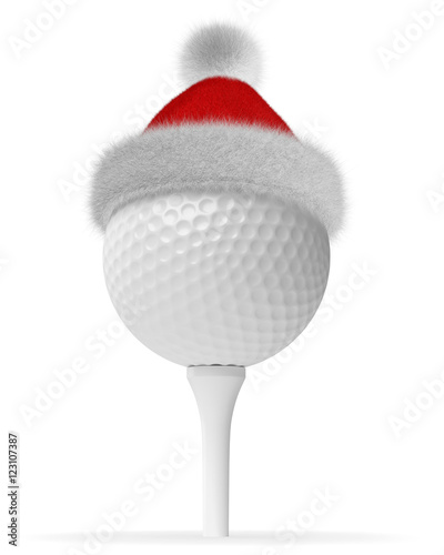 White golfball on tee in Santa red hat