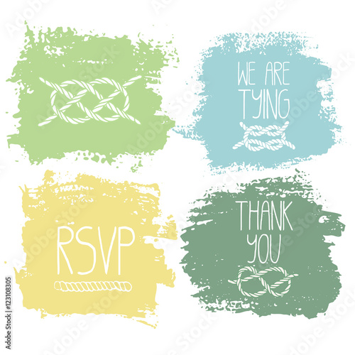 Set of 4 decorative wedding and romantic elements.