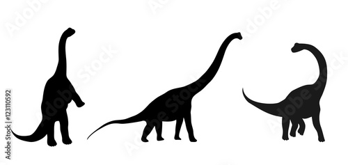 a set of three silhouettes of dinosaurs, vector illustration, isolated objects photo