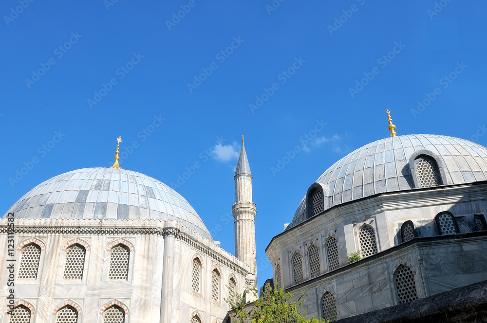 View of the Muslim mosque and minaret