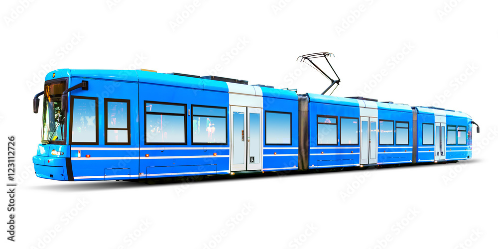 Modern city tram isolated on white - obrazy, fototapety, plakaty 