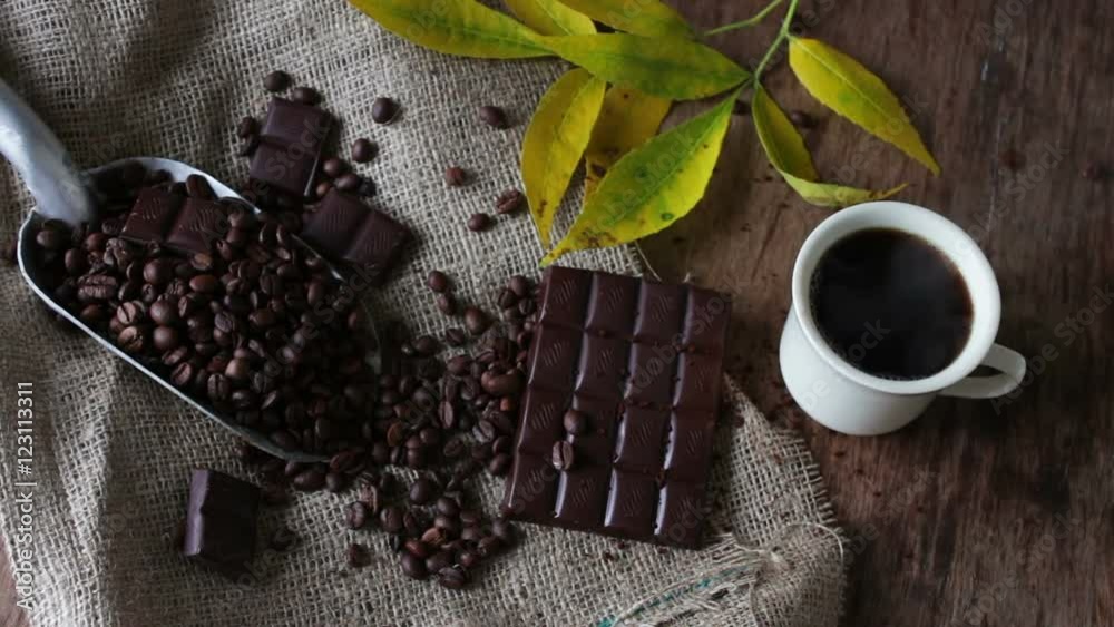 Coffee Grains chocolate and cup of coffee