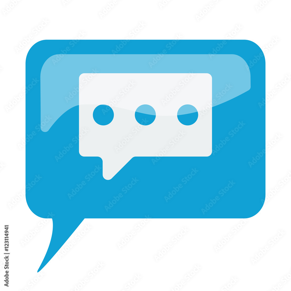 Blue speech bubble with white Message icon on white background