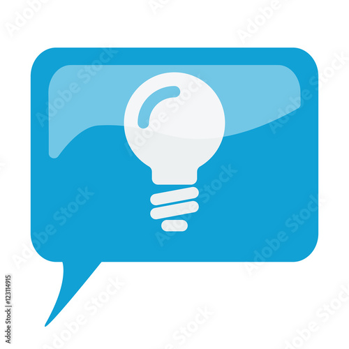 Blue speech bubble with white Light Bulb icon on white backgroun