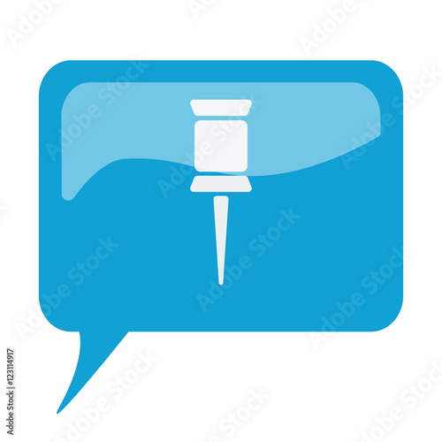 Blue speech bubble with white Pushpin icon on white background