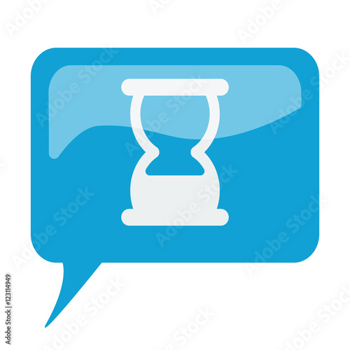 Blue speech bubble with white Hourglass icon on white background