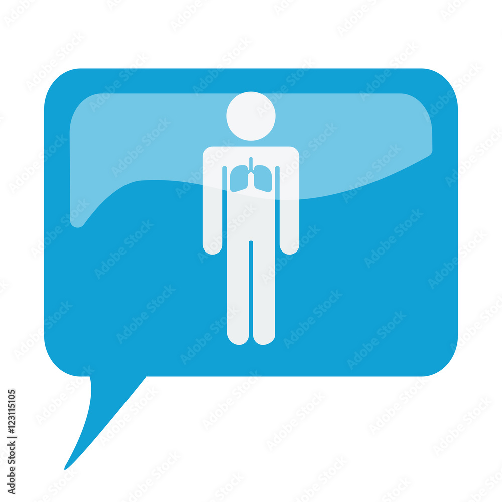 Blue speech bubble with white Lungs icon on white background