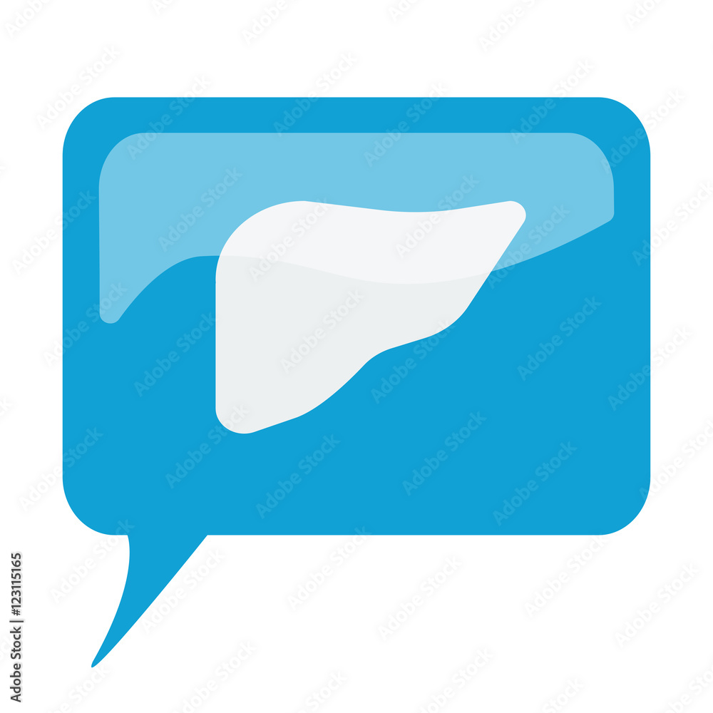 Blue speech bubble with white Liver icon on white background Blue speech bubble with white Liver icon on white background