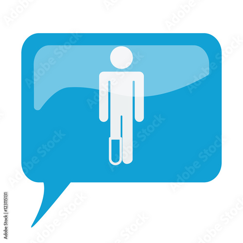 Blue speech bubble with white Foot icon on white background
