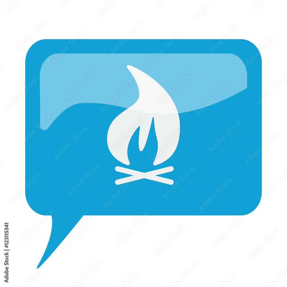 Blue speech bubble with white Bonfire icon on white background