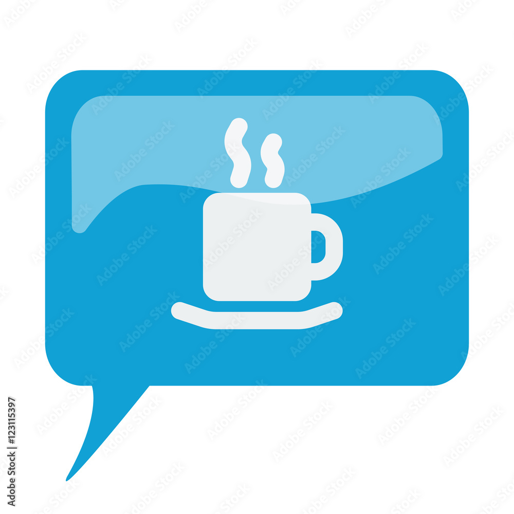 Blue speech bubble with white Coffee icon on white background Blue speech bubble with white Coffee icon on white background
