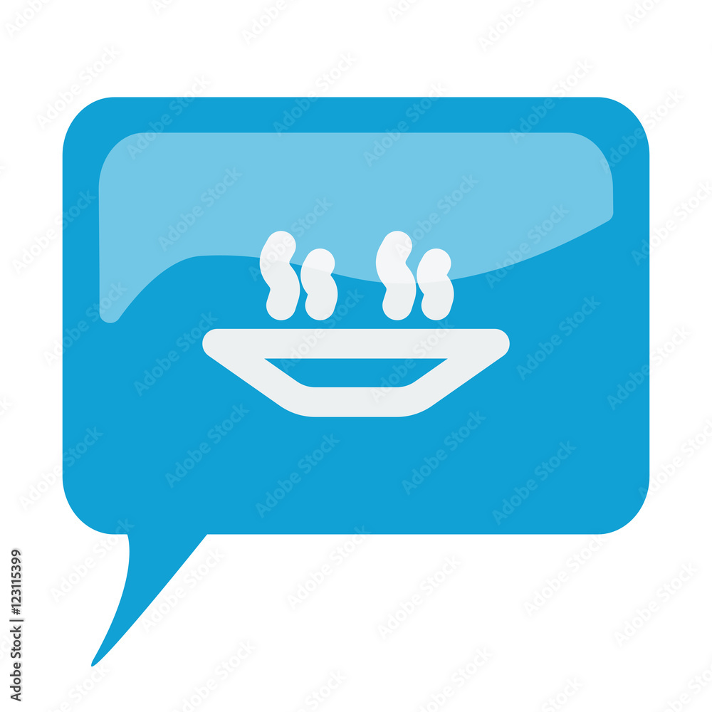 Blue speech bubble with white Hot Meal icon on white background Blue speech bubble with white Hot Meal icon on white background
